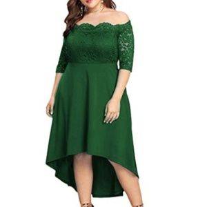 Esprlia Lace Off-The-Shoulder High Low Midi Dress